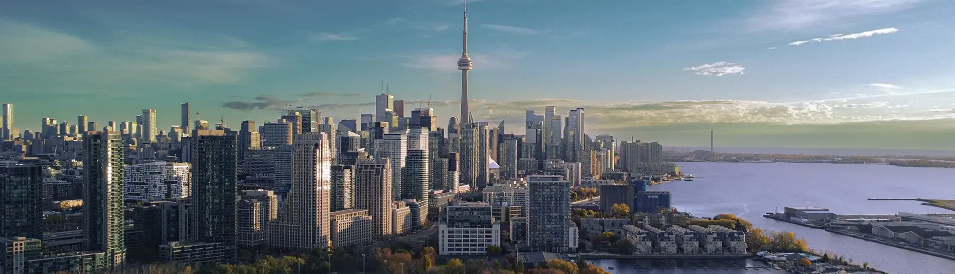 Aerial photo of downtown Toronto with the Port in the background