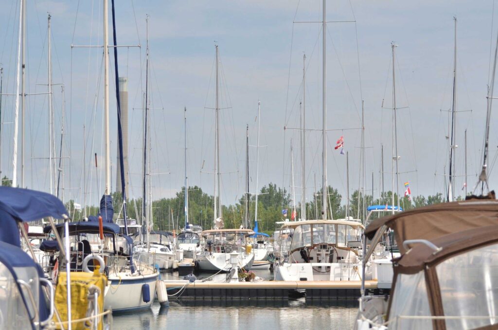 Close up of sailboats at the marina