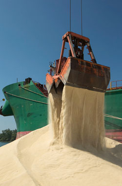 Cargo ship delivering grain